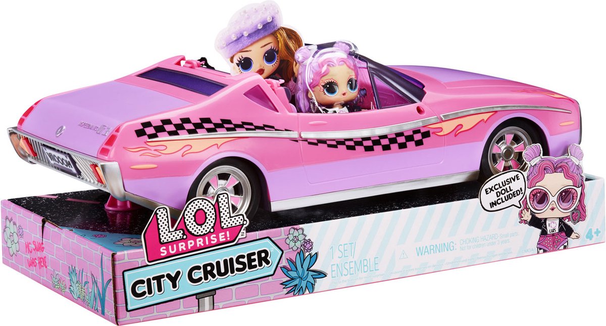 L.O.L. Surprise City Cruiser Auto - Roze/paarse cabrio - Met exclusieve minipop - Met modepop