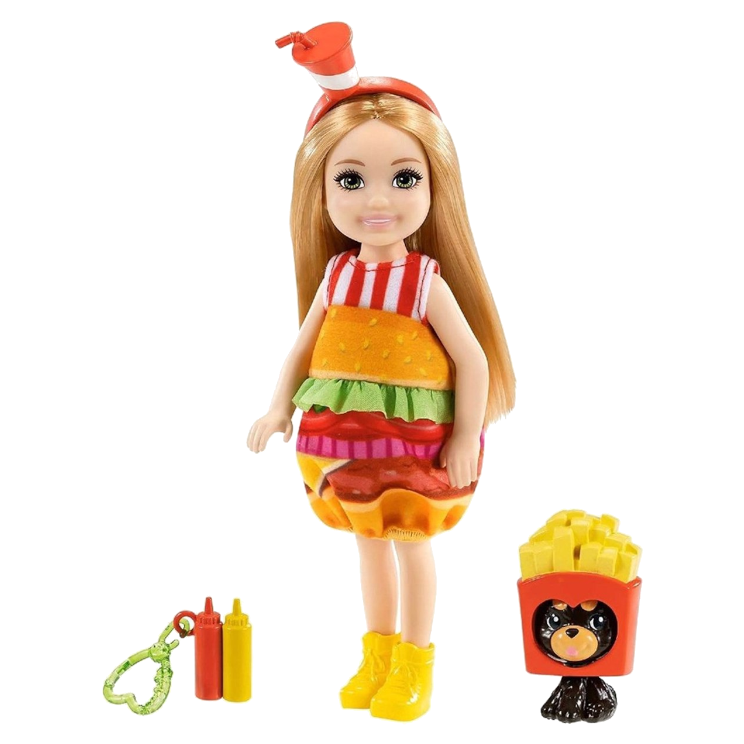 Barbie Club Chelsea Meisje met Hamburger Jurkje