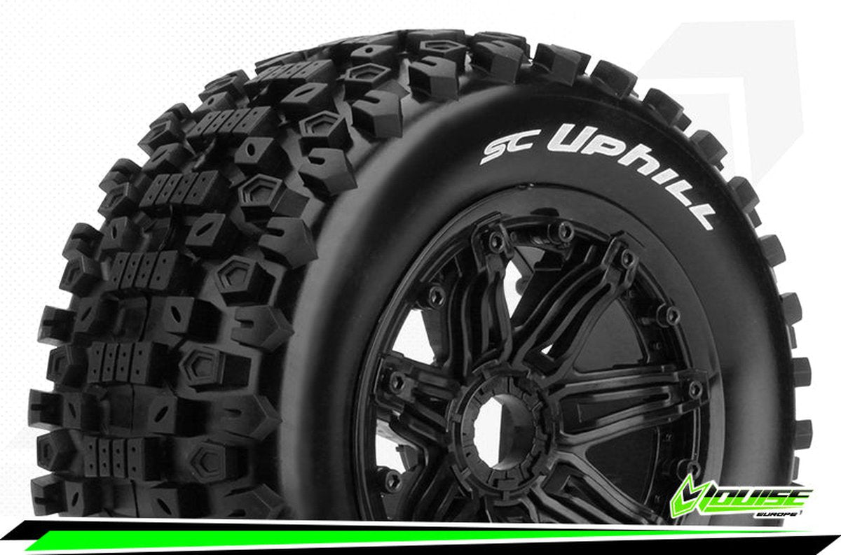Louise RC - SC-UPHILL - 1-5 Short Course Truck Bandenset - Gemonteerd - Sport - Bead-Lock Velgen Zwart - Zeskant 24mm - Achter - L-T3293B