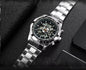 DRX Luxe Mechanisch Skeleton Zilver Zwart Herenhorloge – Elegant Design met Lichtgevende Wijzers – Roestvrijstalen Kast – 45mm