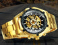 DRX Luxe Mechanisch Skeleton Herenhorloge Zwart met Goud – Elegant Design met Lichtgevende Wijzers – Roestvrijstalen Kast – 45mm - DD119