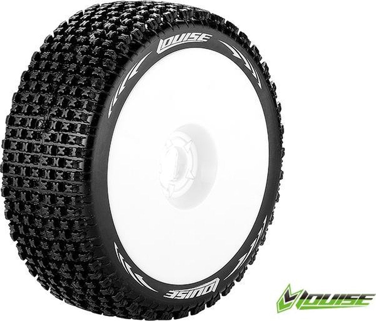 Louise RC - B-PIRATE - 1-8 Buggy Tire Set - Mounted - Soft - White Wheels - Hex 17mm - L-T3126SW