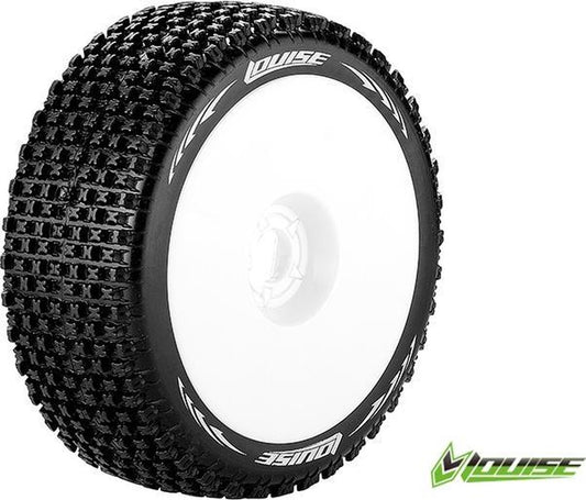 Louise RC - B-PIRATE - 1-8 Buggy Tire Set - Mounted - Soft - White Wheels - Hex 17mm - L-T3126SW
