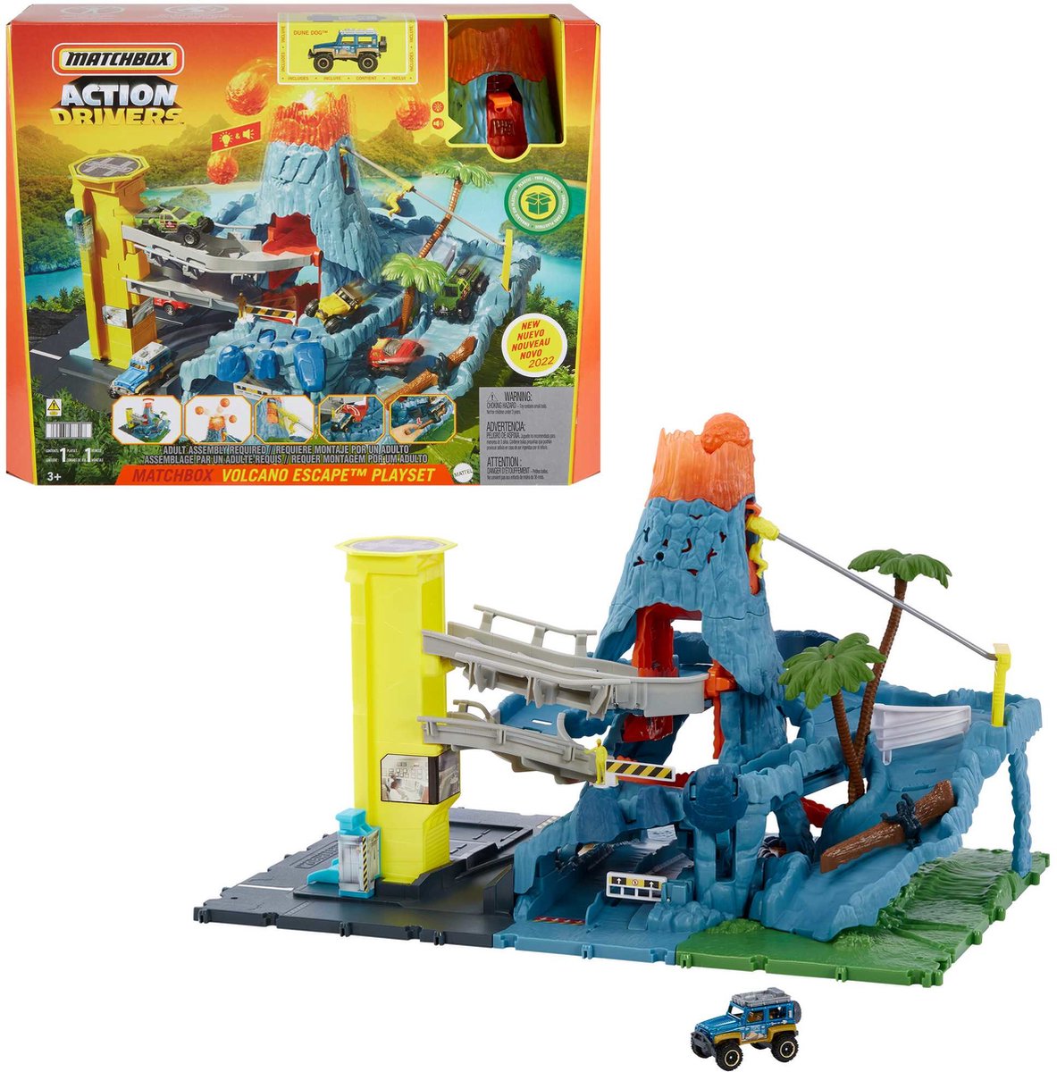 Mattel Matchbox Onderzoekscentrum - Speelgoedauto met vulkaan en licht & geluid