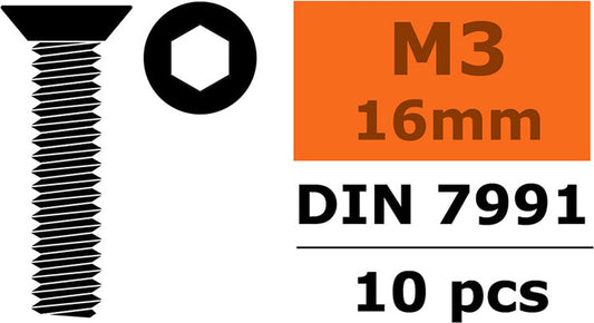 Revtec - Verzonkenkopschroef - Binnenzeskant - M3X16 - Staal - 10 st