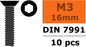 Revtec - Verzonkenkopschroef - Binnenzeskant - M3X16 - Staal - 10 st