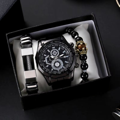 DRX Heren Quartz Horloge en armbanden - Polshorloge - Heren - Cadeau - Horloge - Geschenk - Mannen - Zwart - Polsband zwart