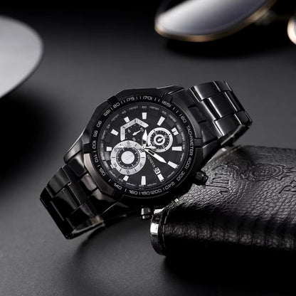 DRX Heren Quartz Horloge en armbanden - Polshorloge - Heren - Cadeau - Horloge - Geschenk - Mannen - Zwart - Polsband zwart