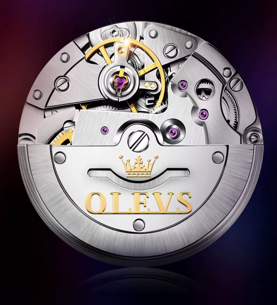 DRX OLEVS Heren Horloge Automaat Waterdicht Mechanisch Horloge RVS Zilver-Zwart Night Glow Luxe Volautomatische Horloge