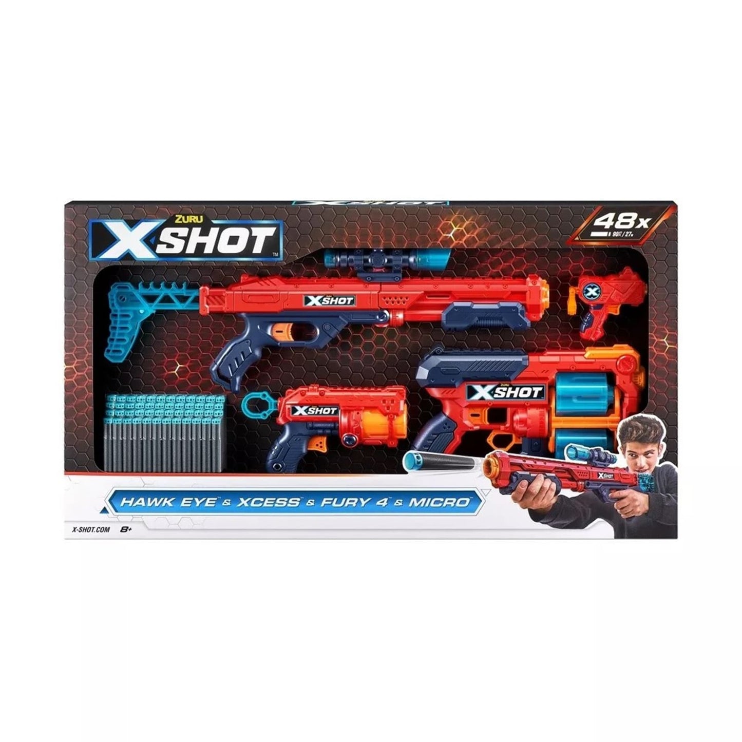 X-Shot Excel - Combopakket Hawk + Xcess + Fury 4 + Micro (48 pijlen )