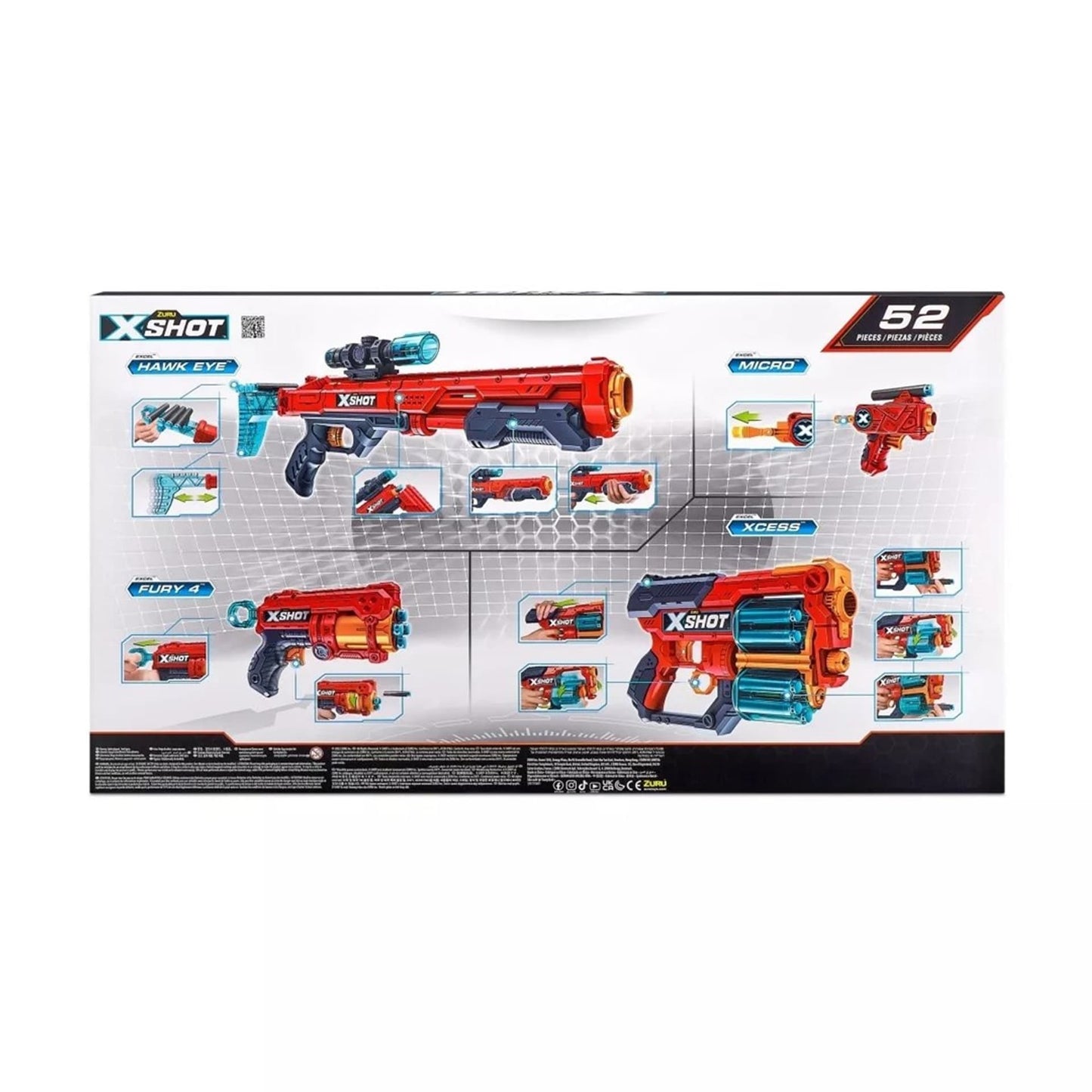 X-Shot Excel - Combopakket Hawk + Xcess + Fury 4 + Micro (48 pijlen )