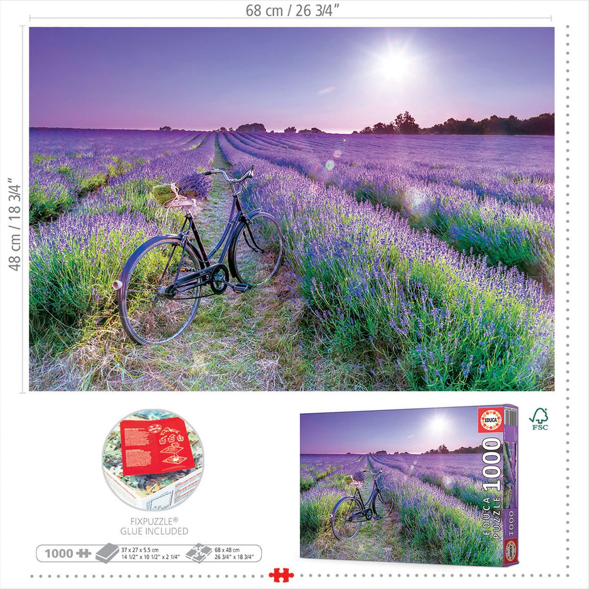 Educa puzzel fiets lavendelveld 1000 stukjes voor volwassenen.