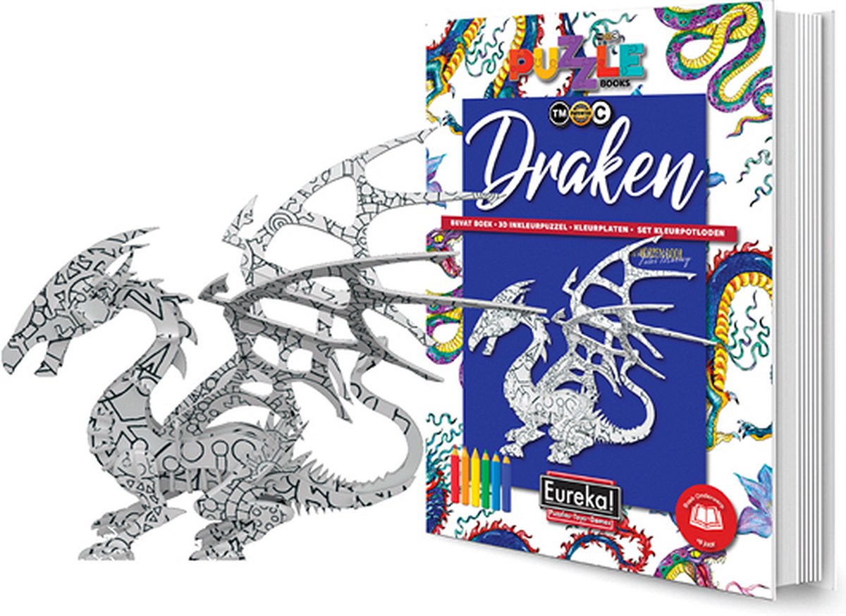 Eureka 3D Puzzle Books Kleur- en Puzzelboek - Draken - 8+ jaar