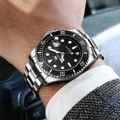 OLEVS Horloge voor mannen - Heren horloge - Roestvrij Staal – Zwart Zilver - met verstelbare pin -)