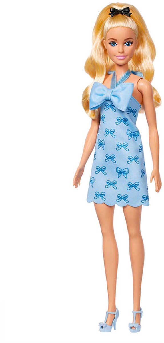 Barbie Pop - Pop met Blond Haar en Blauw Halterjurkje met strik - Modepop
