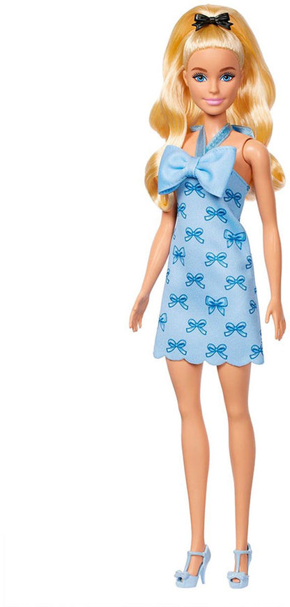 Barbie Pop - Pop met Blond Haar en Blauw Halterjurkje met strik - Modepop