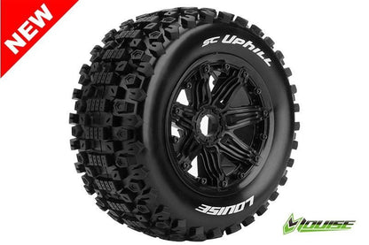 Louise RC - SC-UPHILL - 1-5 Short Course Truck Bandenset - Gemonteerd - Sport - Bead-Lock Velgen Zwart - Zeskant 24mm - Achter - L-T3293B