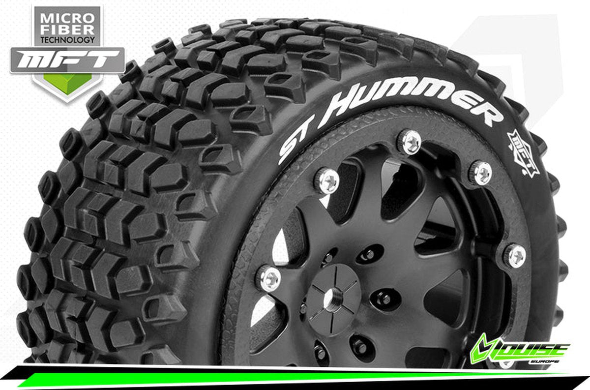 Louise RC - MFT - ST-HUMMER - 1-10 Monster Truck Bandenset - Gemonteerd - Sport - 2.8 Bead-Lock Velgen Zwart - 1/2-Offset - Zeskant 14mm - L-T3314SBM