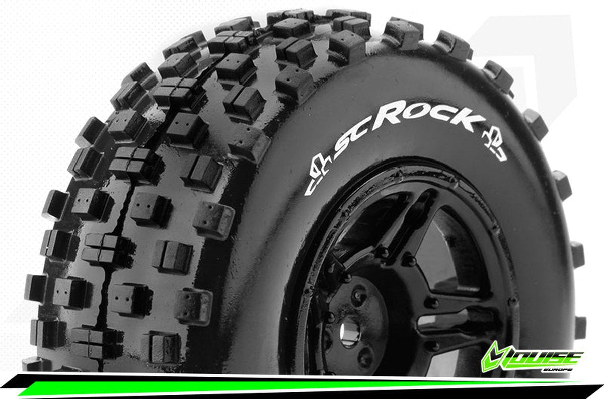 Louise RC - SC-ROCK - 1-10 Short Course Bandenset - Gemonteerd - Soft - Velgen Zwart - Zeskant 12mm - SLASH 2WD - Voor - L-T3229SBTF