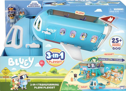 BLUEY - 3 in 1 Transformerend Vliegtuig Speelset - Incl. Bluey en Bingo speelfiguren