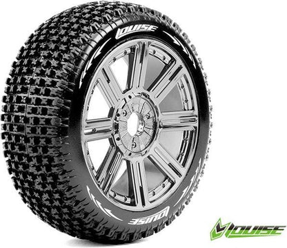 Louise RC - B-PIRATE - 1-8 Buggy Bandenset - Gemonteerd - Soft - Spaakvelgen Zwart-Chrome - Zeskant 17mm - L-T3126SBC