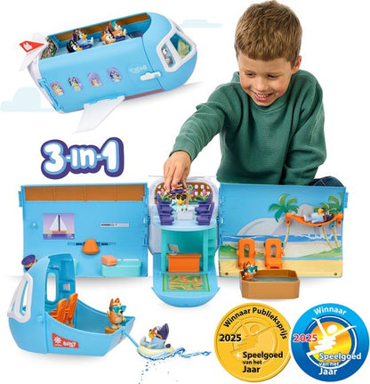 BLUEY - 3 in 1 Transformerend Vliegtuig Speelset - Incl. Bluey en Bingo speelfiguren