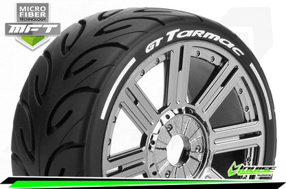 Louise RC - MFT - GT-TARMAC - 1-8 Buggy Bandenset - Gemonteerd - Soft - Spaakvelgen Zwart-Chrome - Zeskant 17mm - L-T3285SBC
