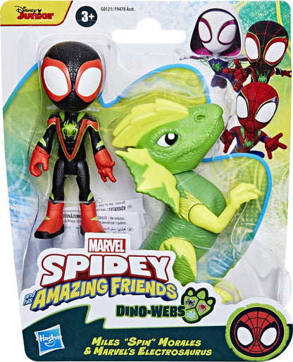 Marvel Spidey and His Amazing Friends - Dino-Webs Miles Morales en Electrosaurus - Actiefiguur - 10 cm