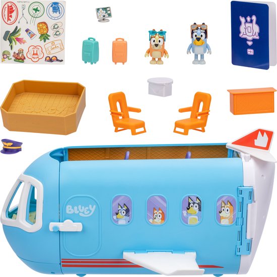 BLUEY - 3 in 1 Transformerend Vliegtuig Speelset - Incl. Bluey en Bingo speelfiguren