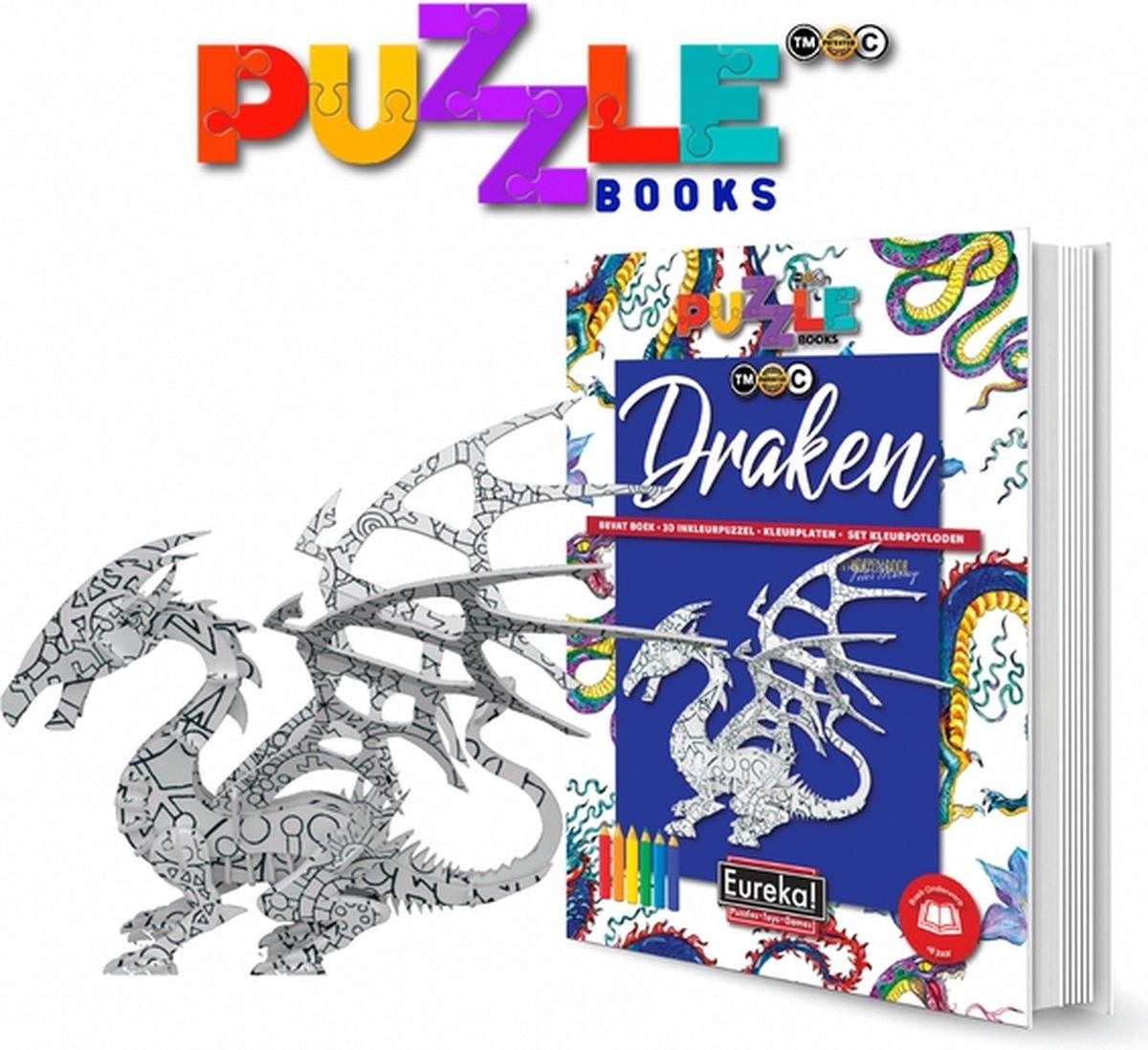 Eureka 3D Puzzle Books Kleur- en Puzzelboek - Draken - 8+ jaar