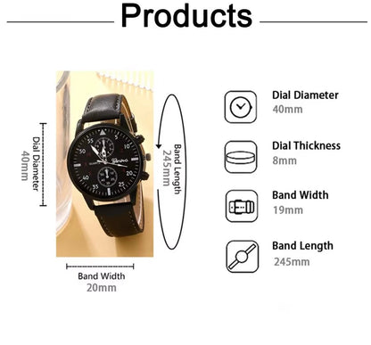 DRX - HerenHorloge - Polshorloge - Heren - Cadeau - Horloge - Armbanden - Mannen Sieraden - Zwart Leer - Polsband