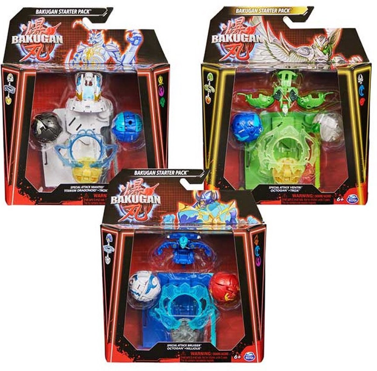 Bakugan - Special Attack-starterpakket - Speelset met 3 Bakugan-actiefiguren en 3 Brawler-kaarten - stijlen kunnen variëren