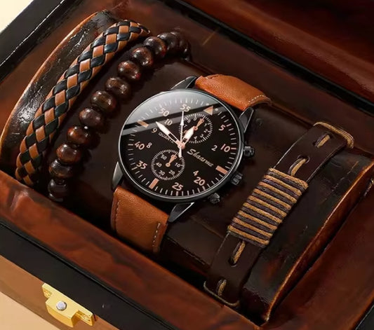 DRX - HerenHorloge - Polshorloge - Heren - Cadeau - Zwart Horloge - Armbanden - Mannen Sieraden - bruin Leer - Polsband