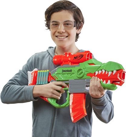 Nerf DinoSquad, Rex-Rampage Gemotoriseerde Blaster, 10-Dart Magazijn, 20 Nerf Dartpijltjes, Tyrannosaurus Design