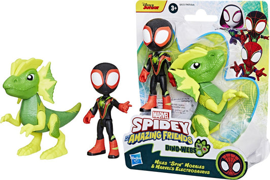 Marvel Spidey and His Amazing Friends - Dino-Webs Miles Morales en Electrosaurus - Actiefiguur - 10 cm