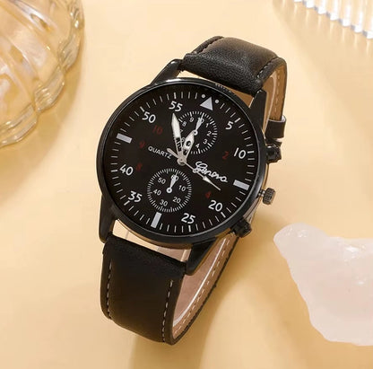 DRX - HerenHorloge - Polshorloge - Heren - Cadeau - Horloge - Armbanden - Mannen Sieraden - Zwart Leer - Polsband