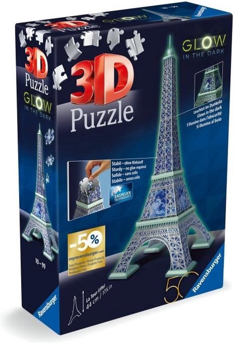 Ravensburger 3D Puzzel Eiffeltoren Glow in the dark - 216 stukjes