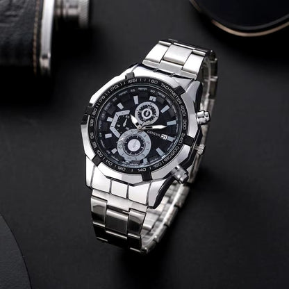 DRX Heren Quartz Horloge en armbanden - Polshorloge - Heren - Cadeau - Horloge - Geschenk - Mannen - Zilver - Polsband zilver zwart
