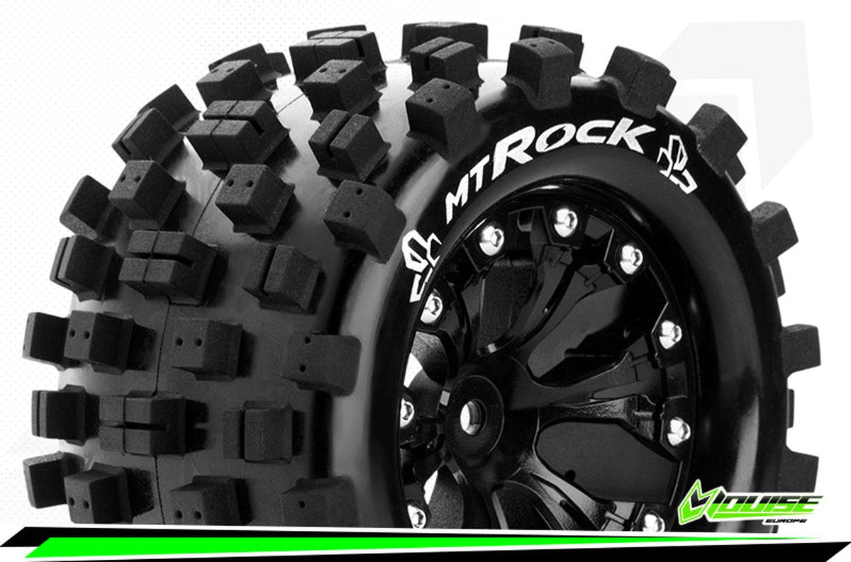 Louise RC - MT-ROCK - 1-10 Monster Truck Bandenset - Gemonteerd - Sport - Velgen 2.8 Zwart - 0-Offset - 12mm - L-T3275SB