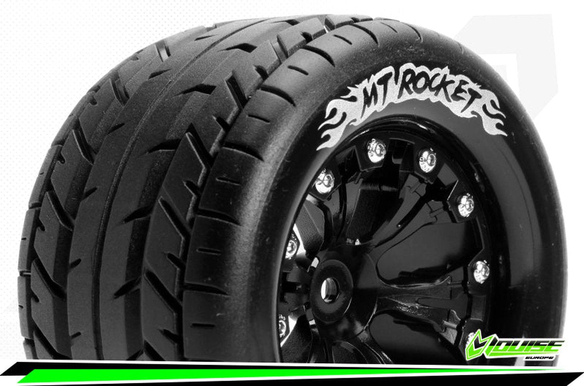 Louise RC - MT-ROCKET - 1-10 Monster Truck Bandenset - Gemonteerd - Sport - Velgen 2.8 Zwart - 0-Offset - Zeskant 12mm - L-T3201SB
