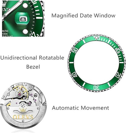 OLEVS Heren Horloge Automaat Waterdicht Mechanisch Horloge Rvs Night Glow Luxe Volautomatische Mechanische Horloge