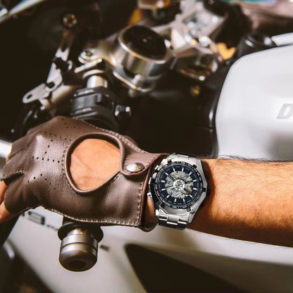 DRX Luxe Mechanisch Skeleton Zilver Zwart Herenhorloge – Elegant Design met Lichtgevende Wijzers – Roestvrijstalen Kast – 45mm