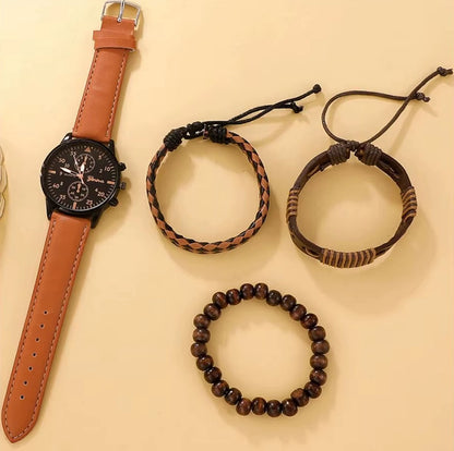 DRX - HerenHorloge - Polshorloge - Heren - Cadeau - Zwart Horloge - Armbanden - Mannen Sieraden - bruin Leer - Polsband