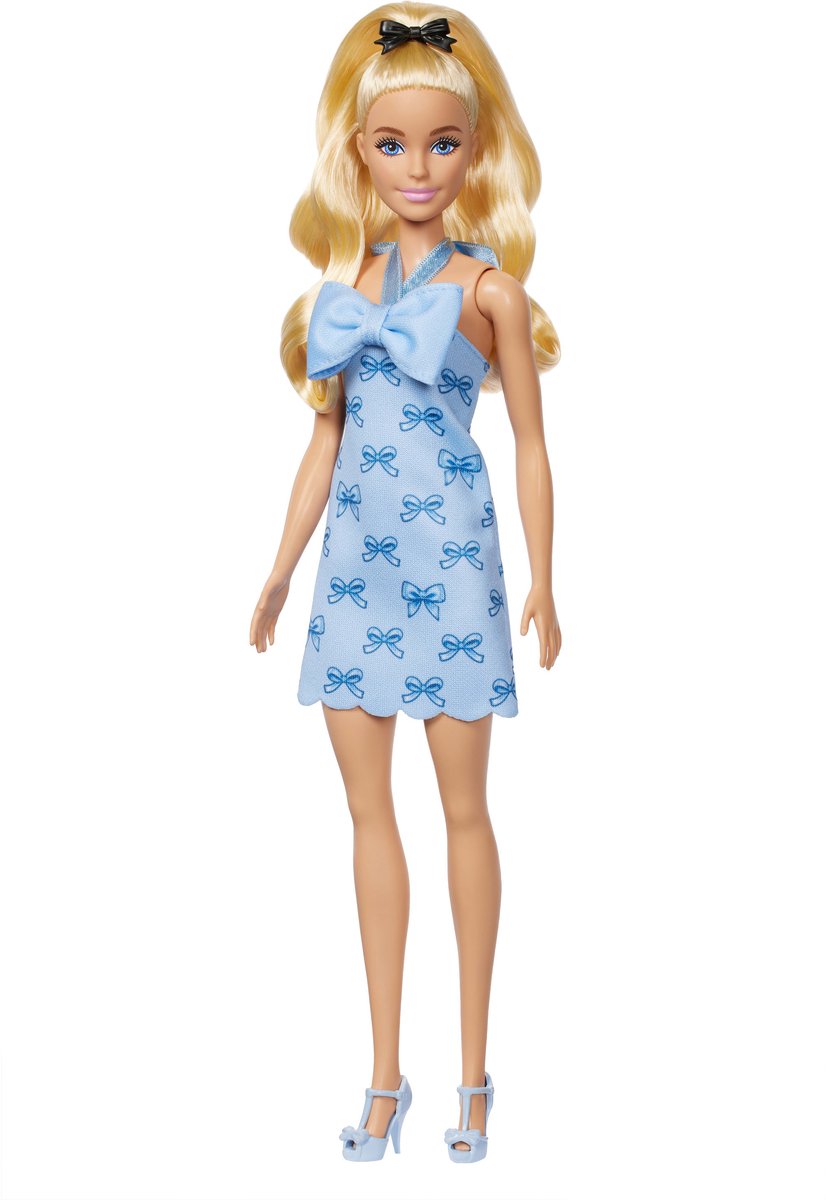 Barbie Pop - Pop met Blond Haar en Blauw Halterjurkje met strik - Modepop