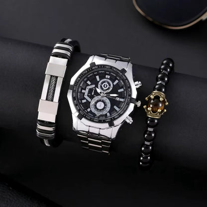 DRX Heren Quartz Horloge en armbanden - Polshorloge - Heren - Cadeau - Horloge - Geschenk - Mannen - Zilver - Polsband zilver zwart