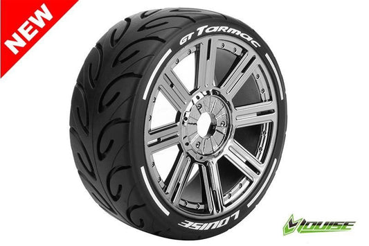 Louise RC - MFT - GT-TARMAC - 1-8 Buggy Bandenset - Gemonteerd - Soft - Spaakvelgen Zwart-Chrome - Zeskant 17mm - L-T3285SBC