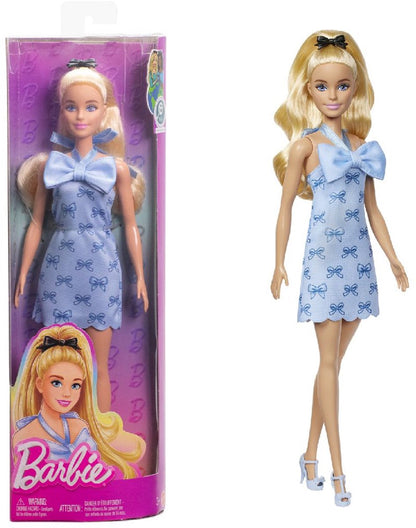Barbie Pop - Pop met Blond Haar en Blauw Halterjurkje met strik - Modepop