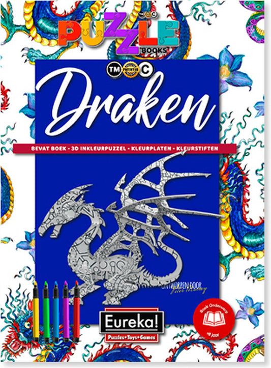 Eureka 3D Puzzle Books Kleur- en Puzzelboek - Draken - 8+ jaar