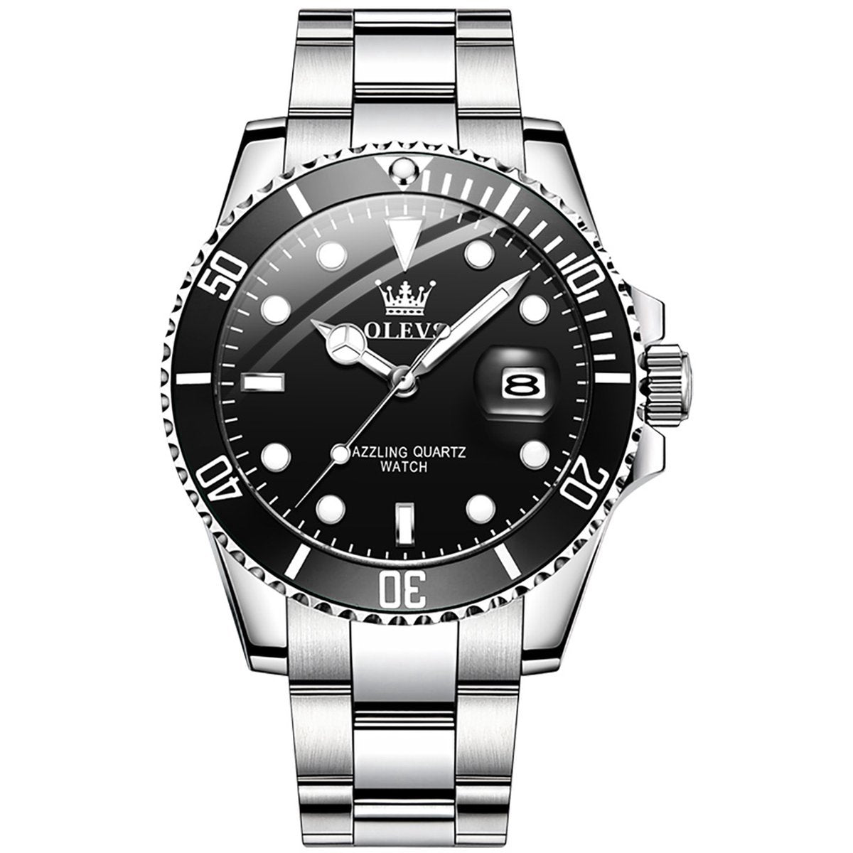 OLEVS Horloge voor mannen - Heren horloge - Roestvrij Staal – Zwart Zilver - met verstelbare pin -)