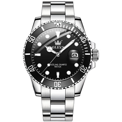 OLEVS Horloge voor mannen - Heren horloge - Roestvrij Staal – Zwart Zilver - met verstelbare pin -)